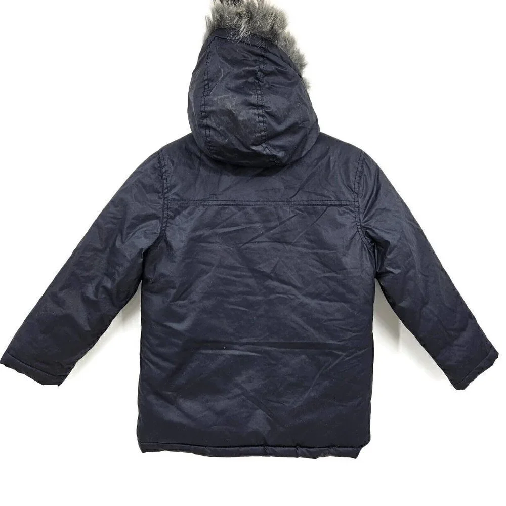 New Gymboree Puffer Parka Jacket Size S 5-6 Navy Blue Faux Fur Hooded Coat